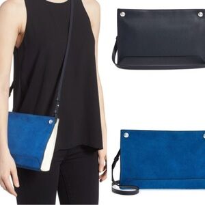 Rag & Bone Compass Color Block Black Leather and Blue Suede Cross Body Bag